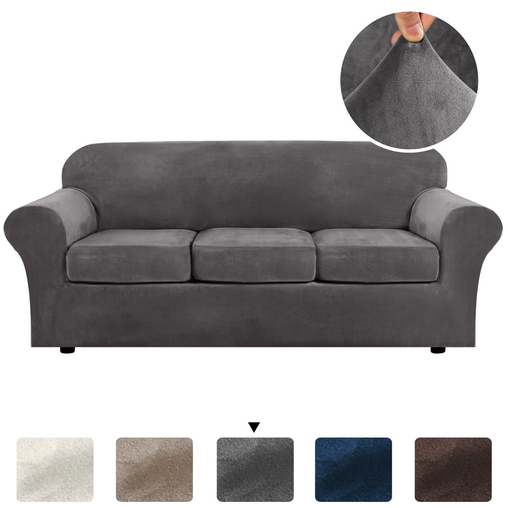 H.VERSAILTEX 4 Pieces Velvet Plush Sofa Covers Stretch Couch Covers for