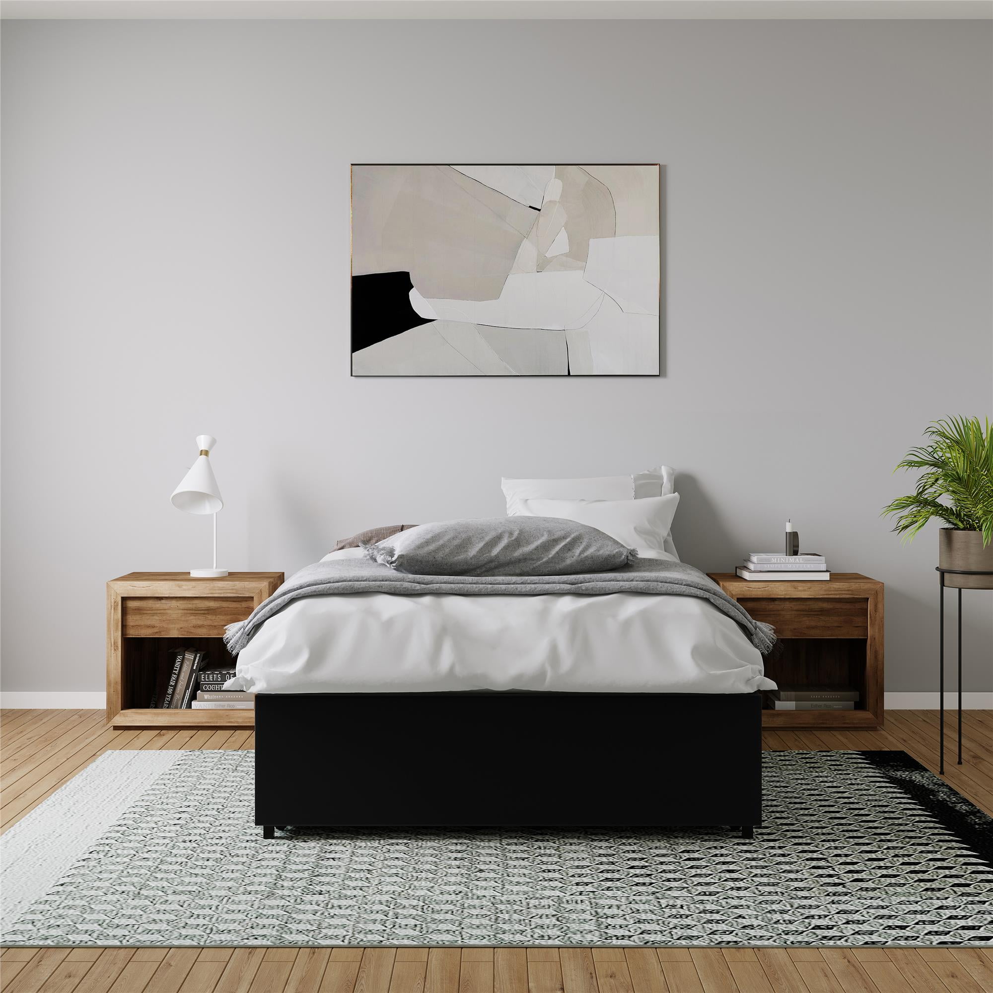 DHP Maven Platform Bed with Storage, Full, Black Faux leather