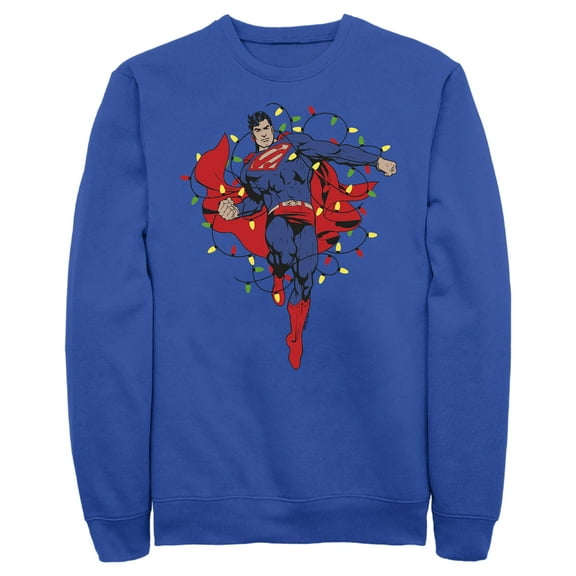 Men's Superman Christmas Lights  Sweatshirt Royal Blue 2X Large