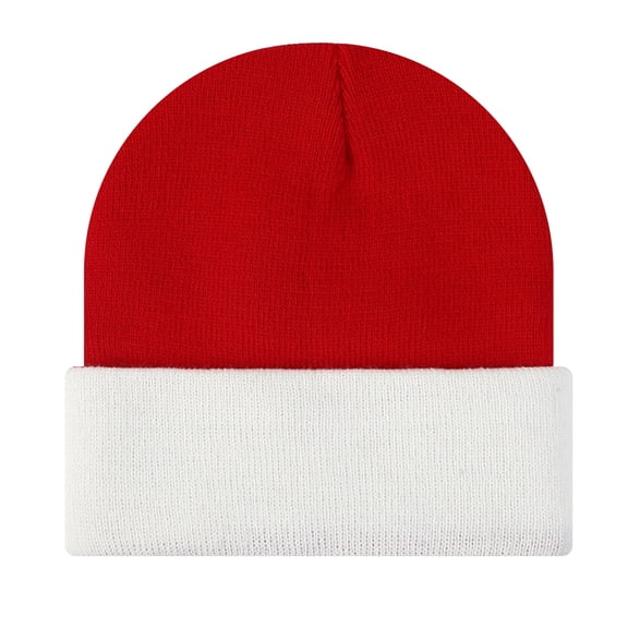 TOPTIE Beanie Hat 2-Tone Long Cuff Knit Color Block Winter Beanie Skull Cap for Men & Women-WhiteRed