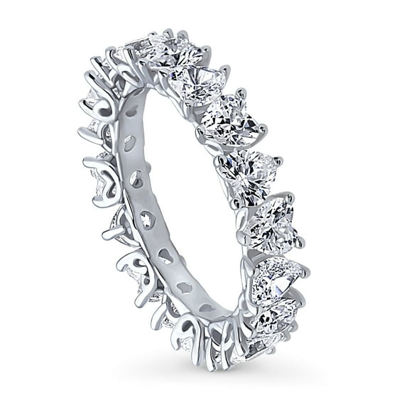BERRICLE Sterling Silver Heart Wedding Rings Heart Shaped Cubic Zirconia CZ Anniversary Eternity Ring for Women, Rhodium Plated Size 6.5