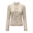 thumbnail image 5 of Women's Fashion Elegant Commute Stand Collar Blouse, Lace Crochet Detail with Chinese Frog Button Closure, for Office Work or Daily Casual Outfits in Spring Beige, 5 of 6