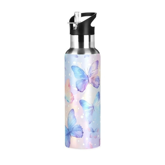 ALAZA Butterfly Water Bottle Insulated Flask Stainless Steel Straw Lid 20 oz