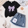 thumbnail image 2 of TOWED22 Kids Baby Girl Summer Clothes Toddler Little Girl 2 Piece Summer Butterfly Print Outfit T Shirt + Denim Skirt Set(L,6-7 Y), 2 of 3
