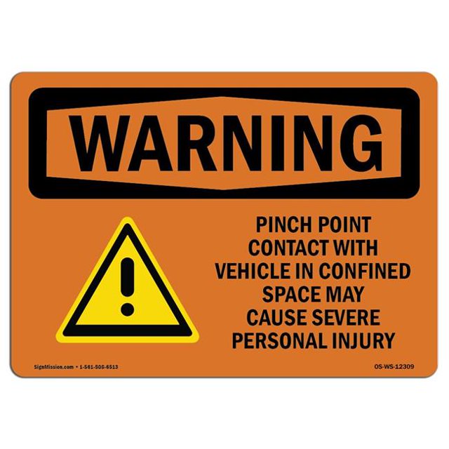 SignMission OS-WS-A-1218-L-12309 12 x 18 in. OSHA Warning Sign - Pinch Point Contact with Vehicle with Symbol