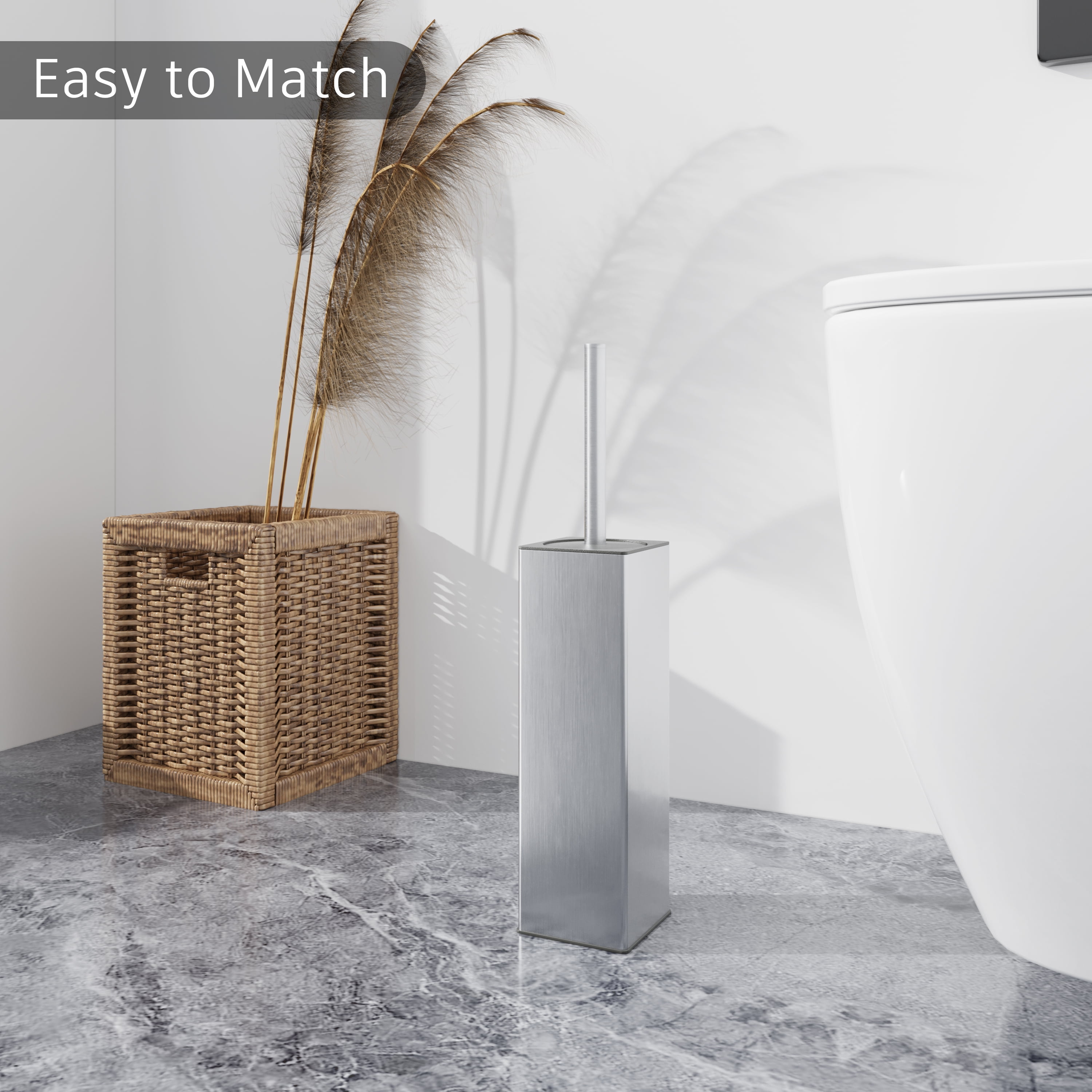 BGL Freestanding Aluminium Toilet Brush with Holder for Bathroom Storage and Organization Toilet Bowl Cleaner Brush and Holder, Square Design Sturdy and Space Saving (Brushed Nickel)