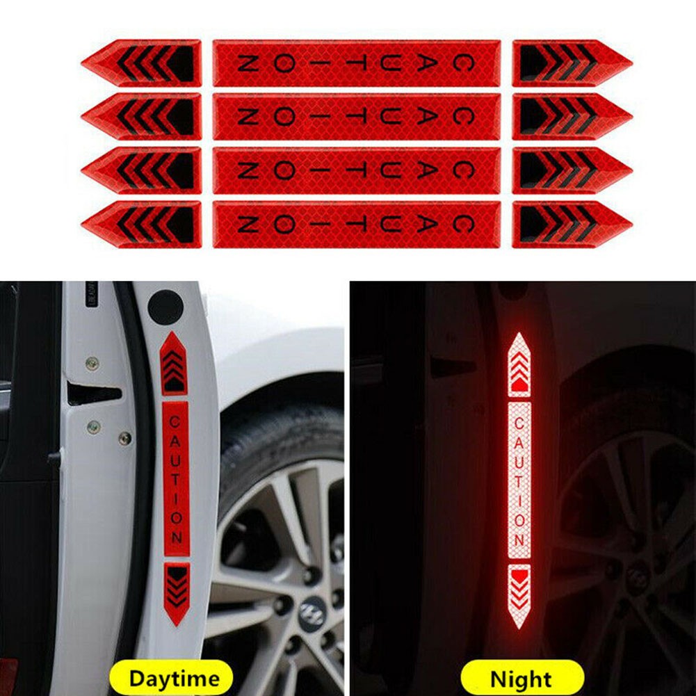 4Pcs Auto Car Door Open Caution Sticker Reflective Tape Safety Warning