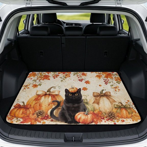 KEIAHUAN Black Cat Pumpkin Bow Car Trunk Mat 29" x 39" Waterproof Rear Trunk Liner Full Protection Cargo Mat Car Accessories Universal Fit for Most Vehicle