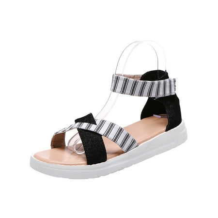 

Ymiytan Ladies Shoes Open Toe Wedge Sandals Thick Sole Platform Sandal Beach Comfy Casual Ankle Strap Black 5.5
