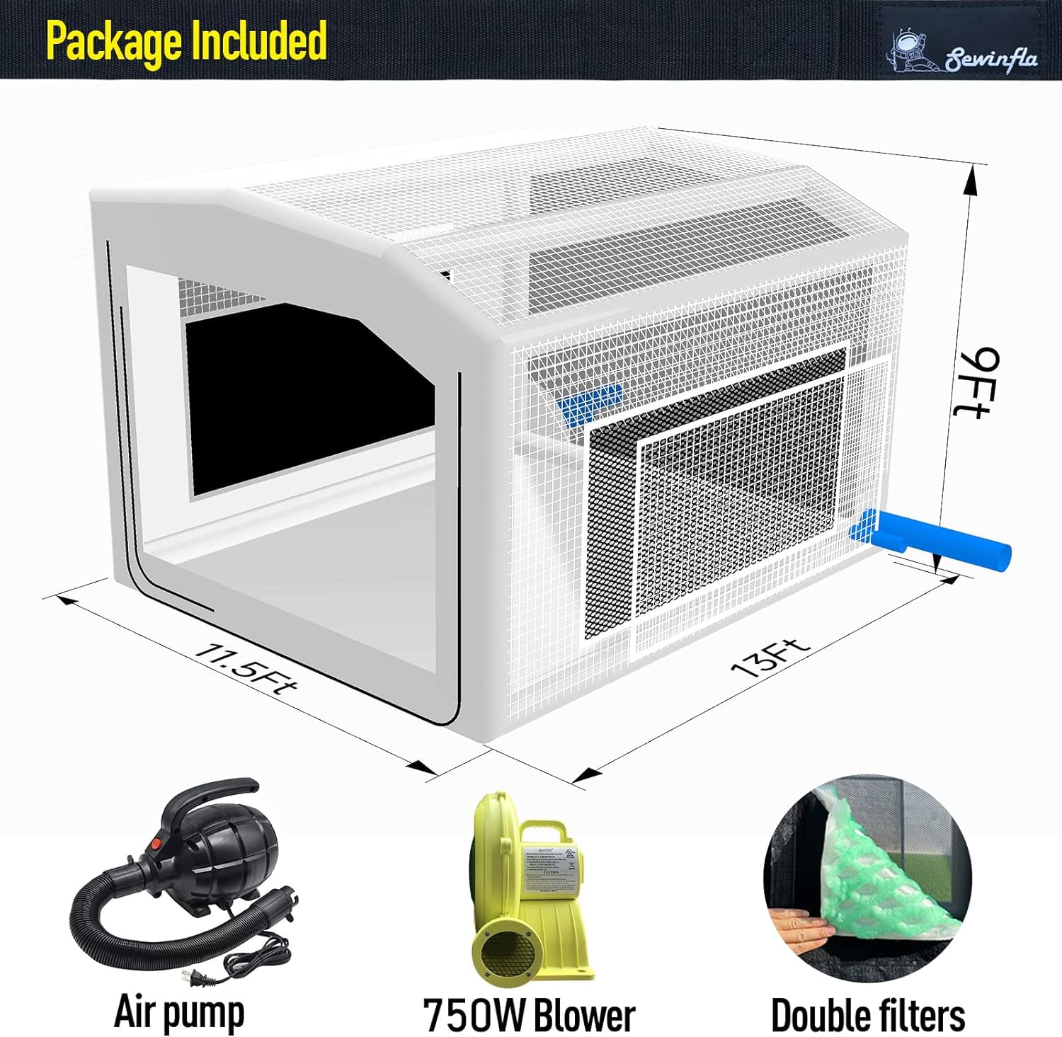 New Version Sewinfla Airtight Waterproof Paint Booth Durable Portable Paint Booth for Overspray Problem