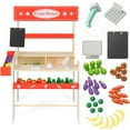 thumbnail image 3 of OLAKIDS Grocery Store Marketplace Toy, Kids Wooden Market Stand Pretend Play Set with Chalkboard Cash Register and 36 Fruit Veggies Pieces, Shop Playset Gift for Boys Girls Ages 3+, 3 of 8