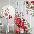 thumbnail image 4 of Valentine Love Heart Shower Curtain Set - Long 72" x 84" Washable Bathtub Curtain with 12 Hooks, Red Eucalyptus Leaf Botanical Waterproof Fabric Stall Shower Curtains for Bathroom/Bathtub Décor, 4 of 6