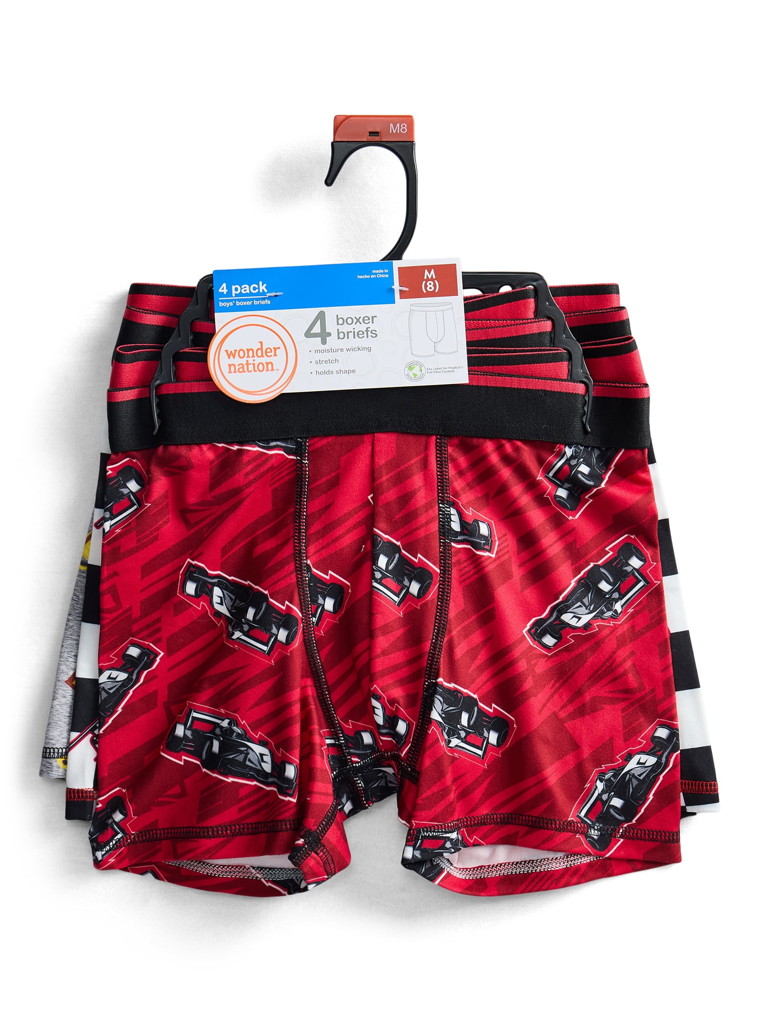 Wonder Nation Boys Underwear Racing Print Boxer Briefs, 4-Pack, Sizes S-XL