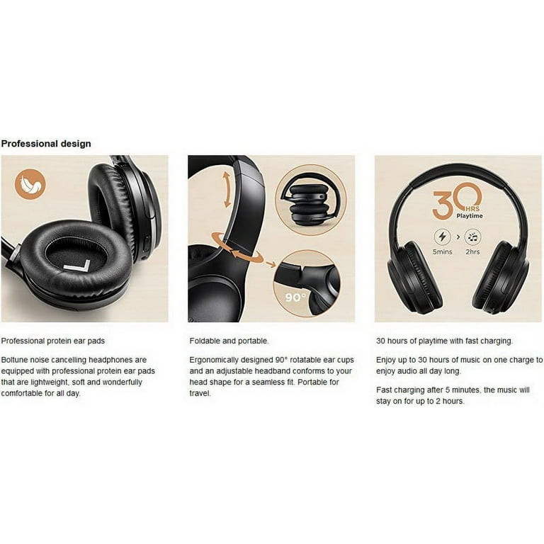 Boltune BH010 Bluetooth Grey Wireless Active Noise Cancelling Headphones SB14 GR Walmart