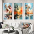 thumbnail image 1 of Designart "Tropical Minimalism Palm Trees wall art" Floral Framed Wall Art Set Of 3 - Pink Palms & Palm Trees Frame Gallery Wall Set For Home Decor, 1 of 6
