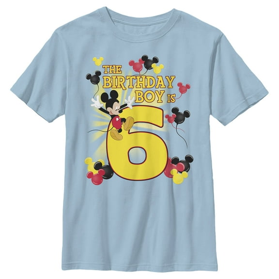 Boy's Mickey & Friends The Birthday Boy is 6 Graphic Tee Light Blue Small