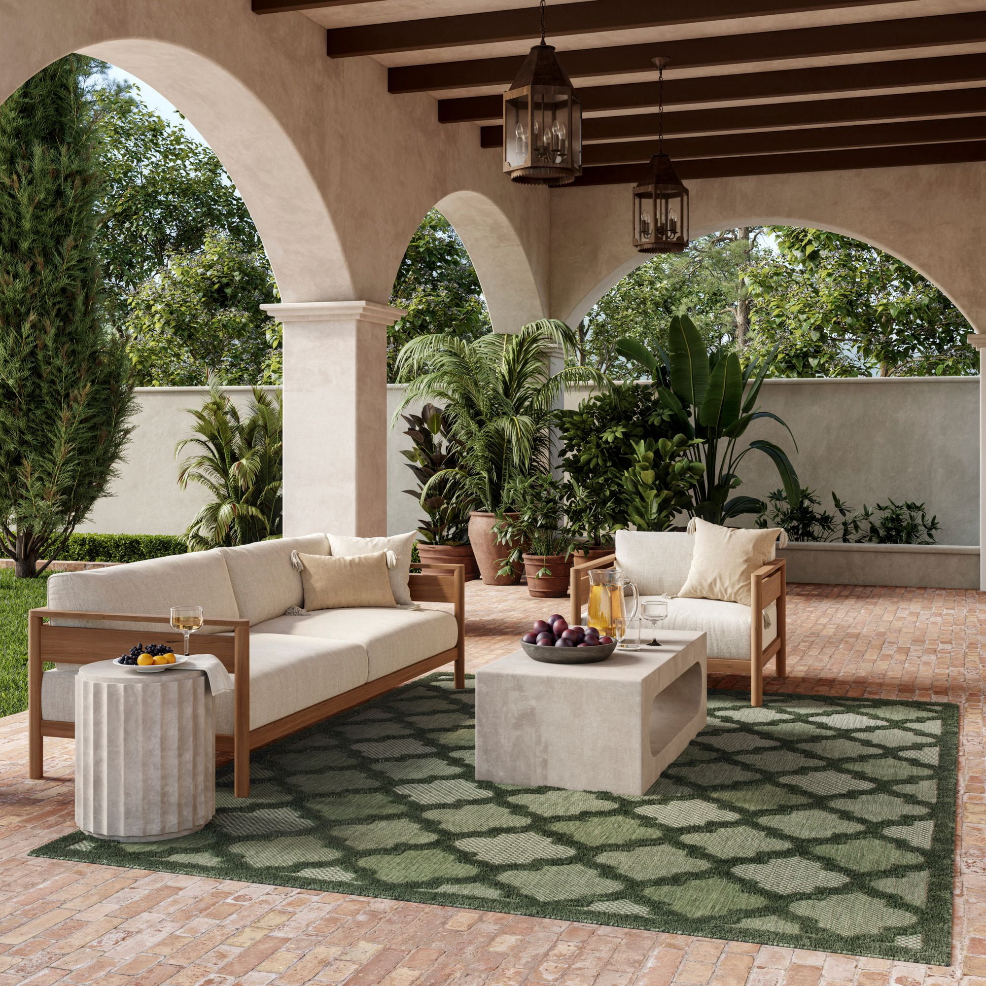 Nourison Easy Care Trellis Flatweave Indoor Outdoor Area Rug 9' x 12' Green