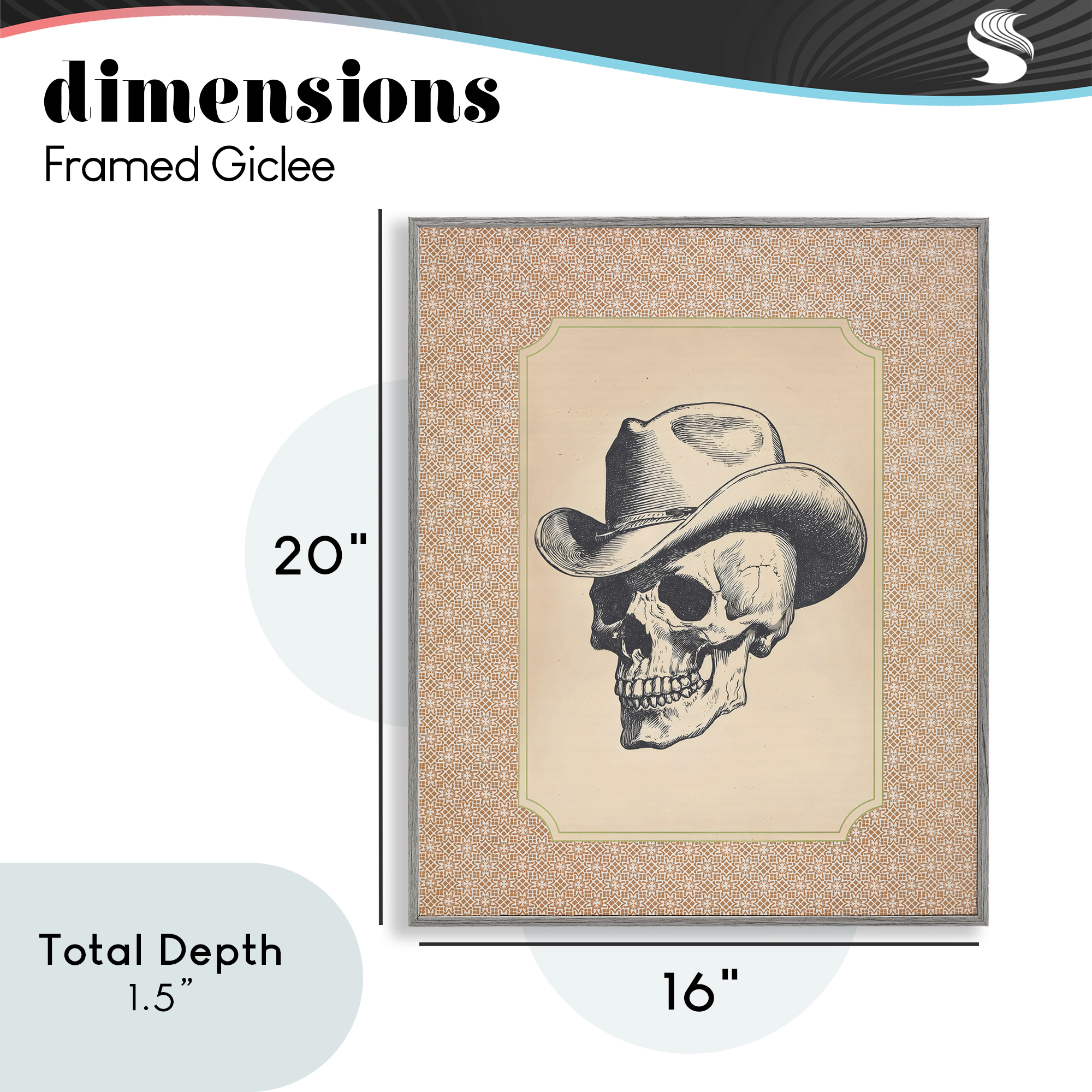 Vintage Cowboy Skull Gray Framed Giclee Art, design by Arlington Prints