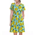 thumbnail image 1 of Bixox Robe d'Été à Manches Courtes pour Femmes Robe Ample Longueur Genou avec Poches-Citron1, 1 of 7