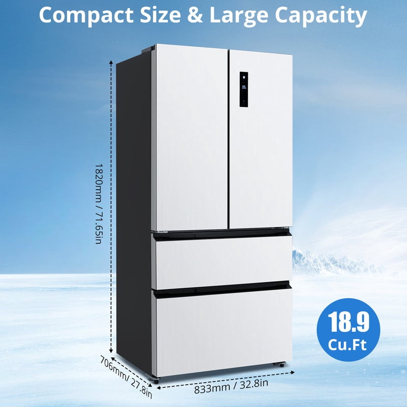 GOGRANT French 4 Door Refrigerator, Stainless Steel