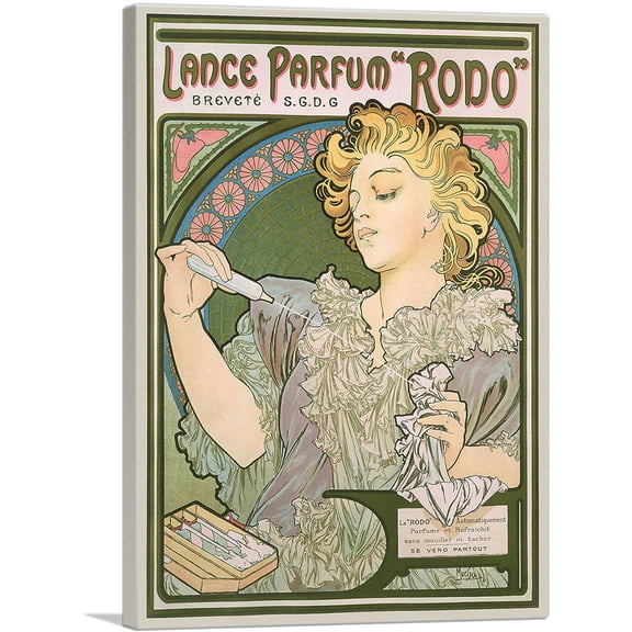 ARTCANVAS Lance Parfum Rodo 1896 Canvas Art Print by Alphonse Mucha - Size: 26" x 18" (0.75" Deep)