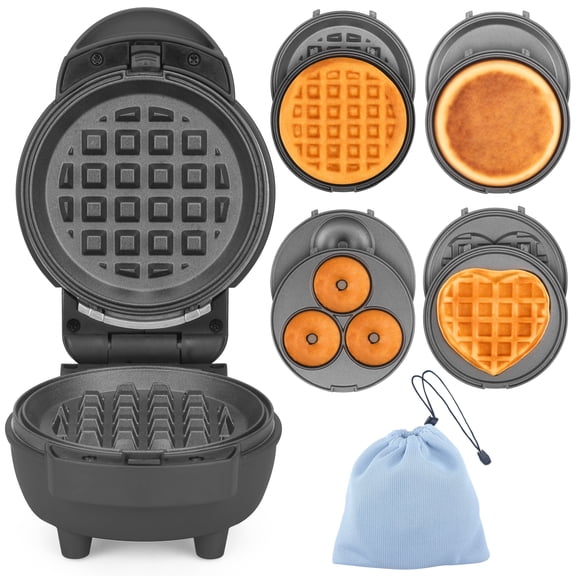 Mailand 4 in 1 Waffle Maker Set, Mini Pancakes, Mini Donuts, Mini Heart Shape Waffle, Removable Plates, Graphite