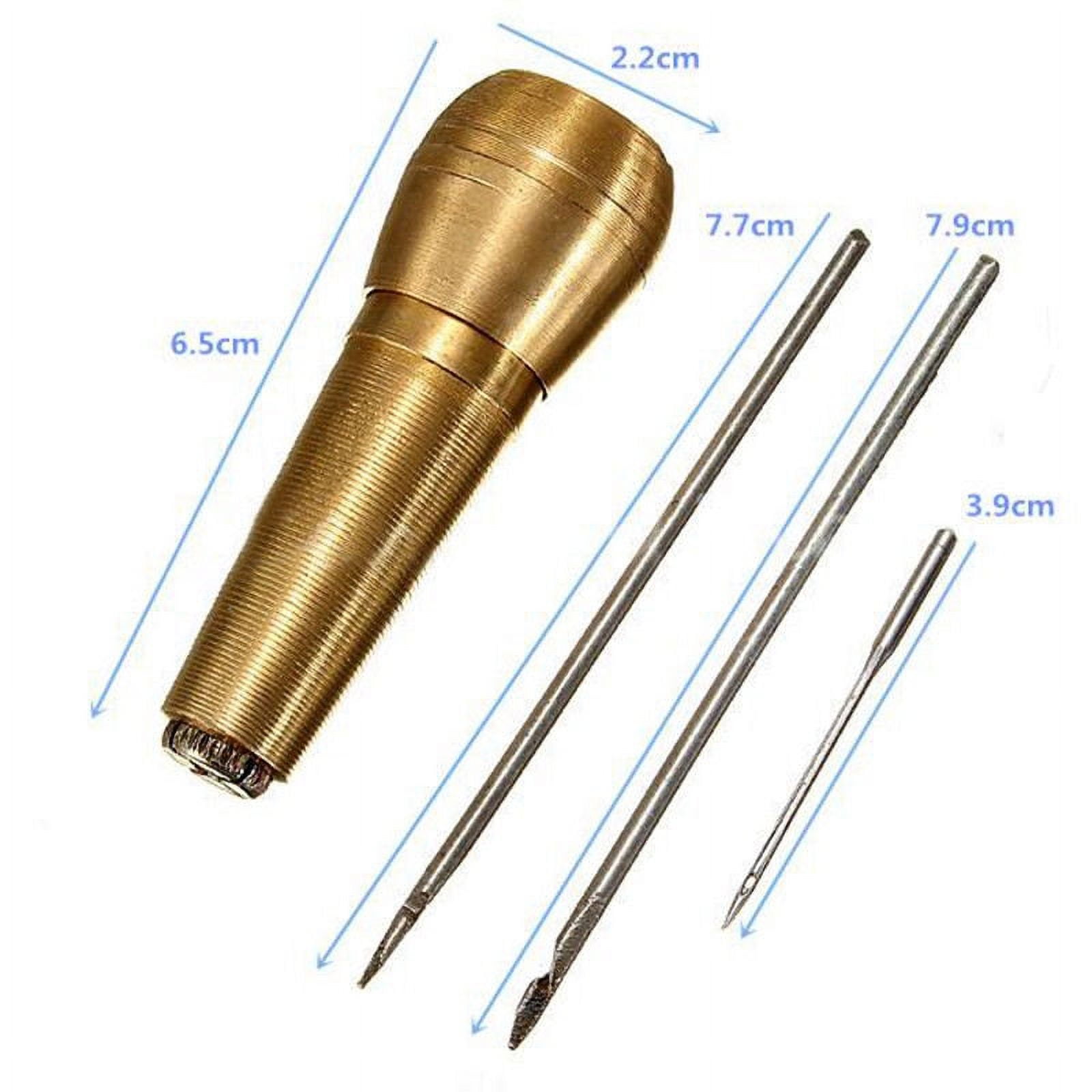BORDSTRACT 6pcs Leather Sewing Awl, Good Control Canvas Hand Stitch Sewing Needle Awl with 2 Copper Handle, Craft Repair Kit Tools for Handmade Shoe
