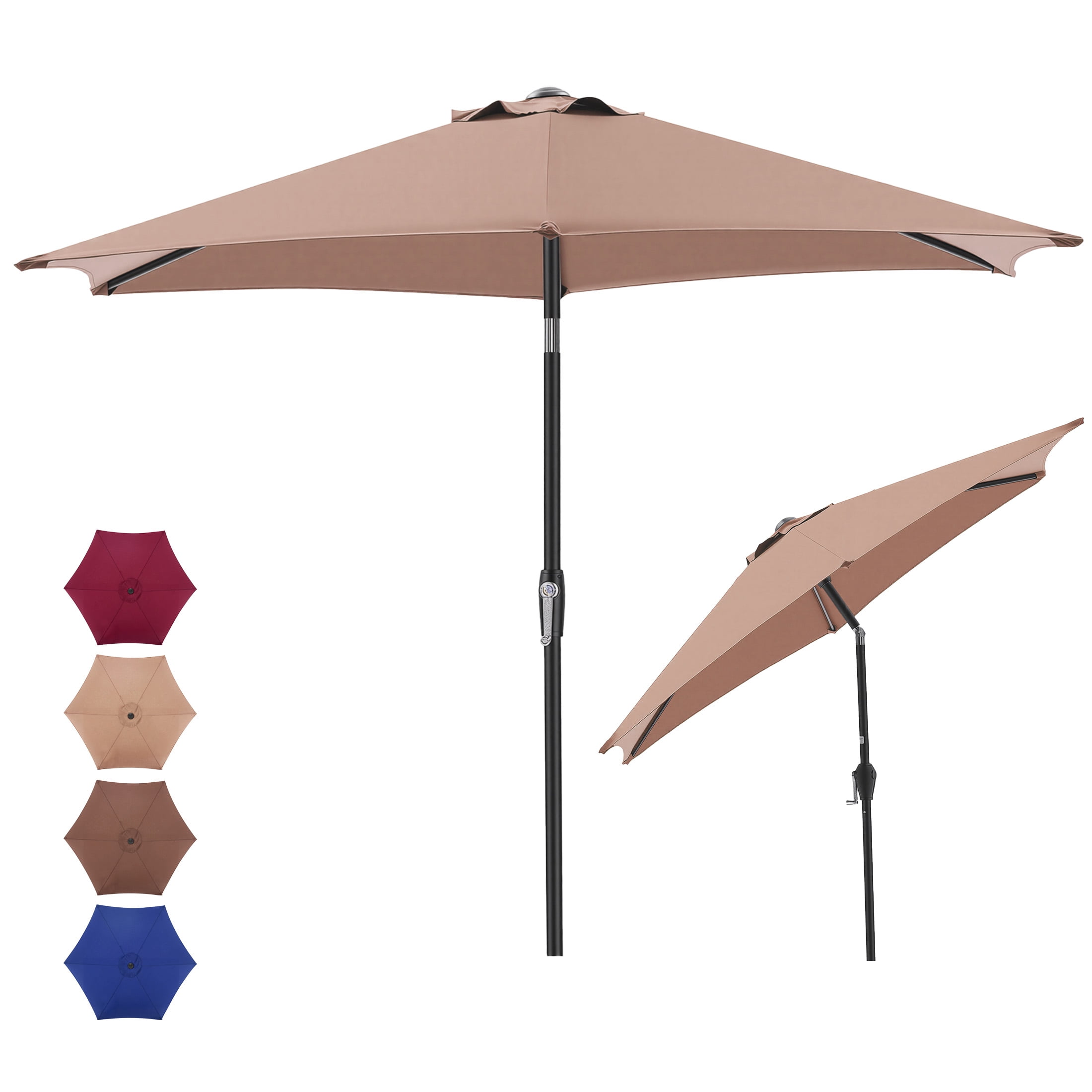 EdX 7.5 FT Outdoor Patio Umbrella, 6-Rib Market Umbrella with Adjustable Tilt and Ventilation Top, UV15+ & Waterproof 180G Polyester Canopy for Patio, Garden and Poolside ,Brown