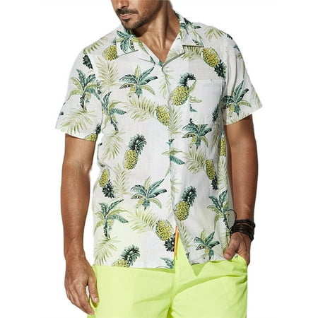 Mens Hawaiian Short Sleeve Pineapple Printed Vacation (Best Place To Shop For Vacation Clothes)