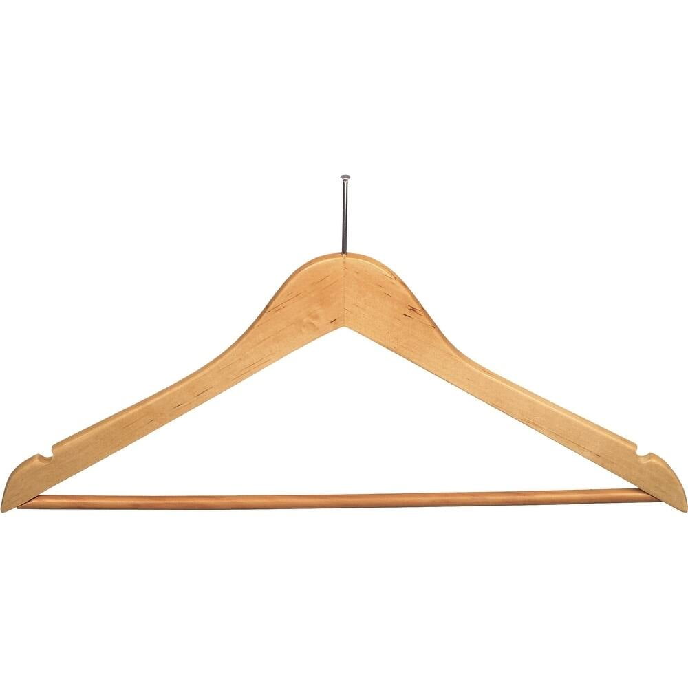 Flat Anti-Theft Sui Hanger with Walnut Finish and P-Nail, (Box of 50) Security Hangers with Solid Wood Bar for Retail and Hospitality