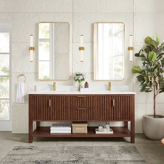 Vitre 72" Double Bath Vanity in Aged Dark Brown Oak with Composite Stone Top