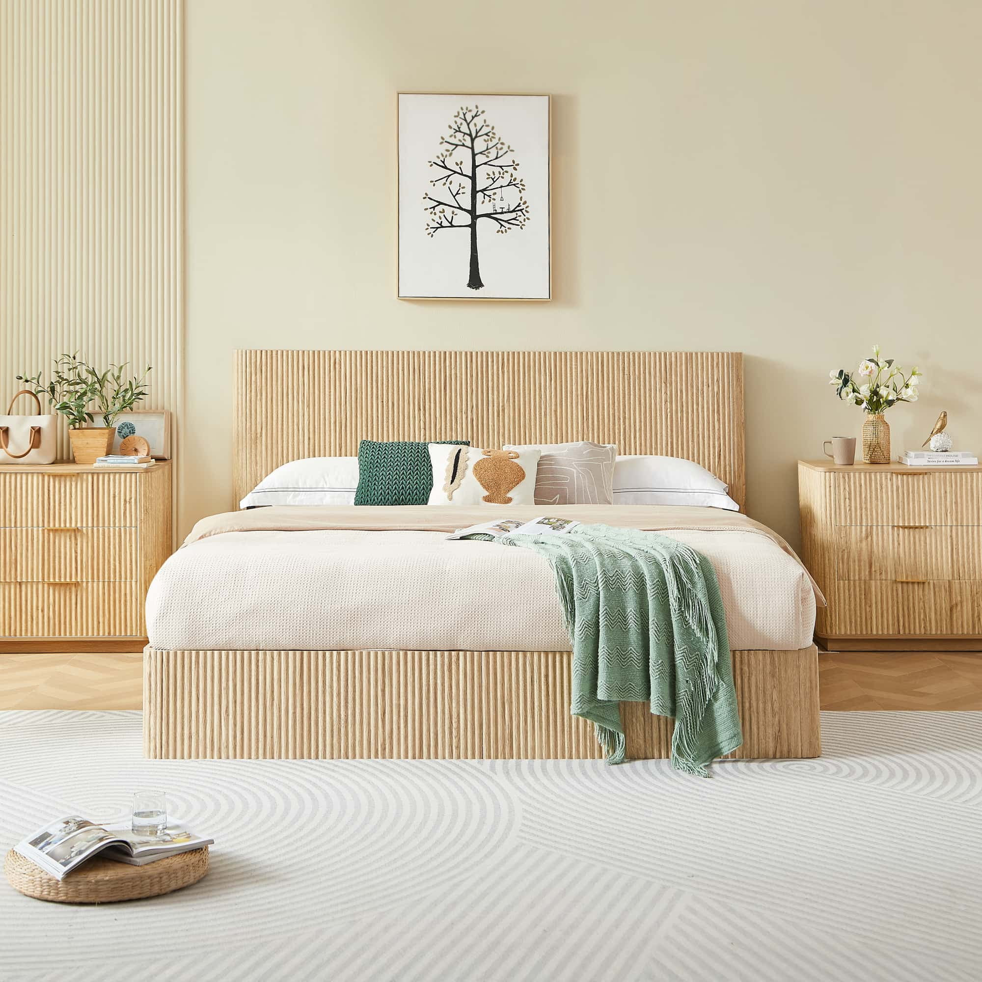 King Size Hydraulic Storage Bed Frame with Easy Lift, No Box Spring Needed, Platform Bed for Master Bedroom, Oak