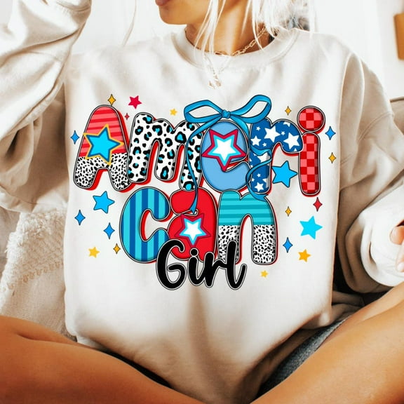American Girly Coquette Sweatshirt, 4th of July USA Shirt, Patriotic Memorial Day Shirt, Girly Independence Day Shirt, USA Checkered Sweatshirt