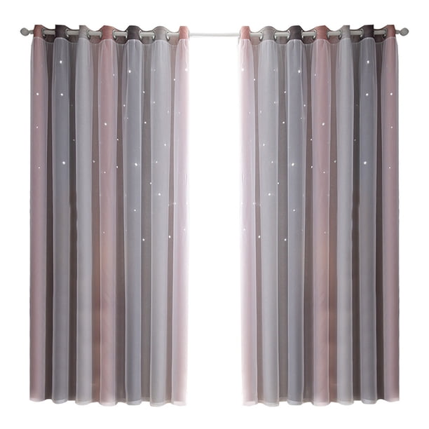 2 cortinas de tul de doble capa con degradado para ventana, parasol.