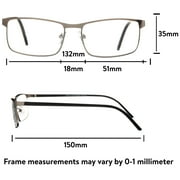 Equate Men's Rectangular Reading Glasses with Case, Gunmetal, +1.50