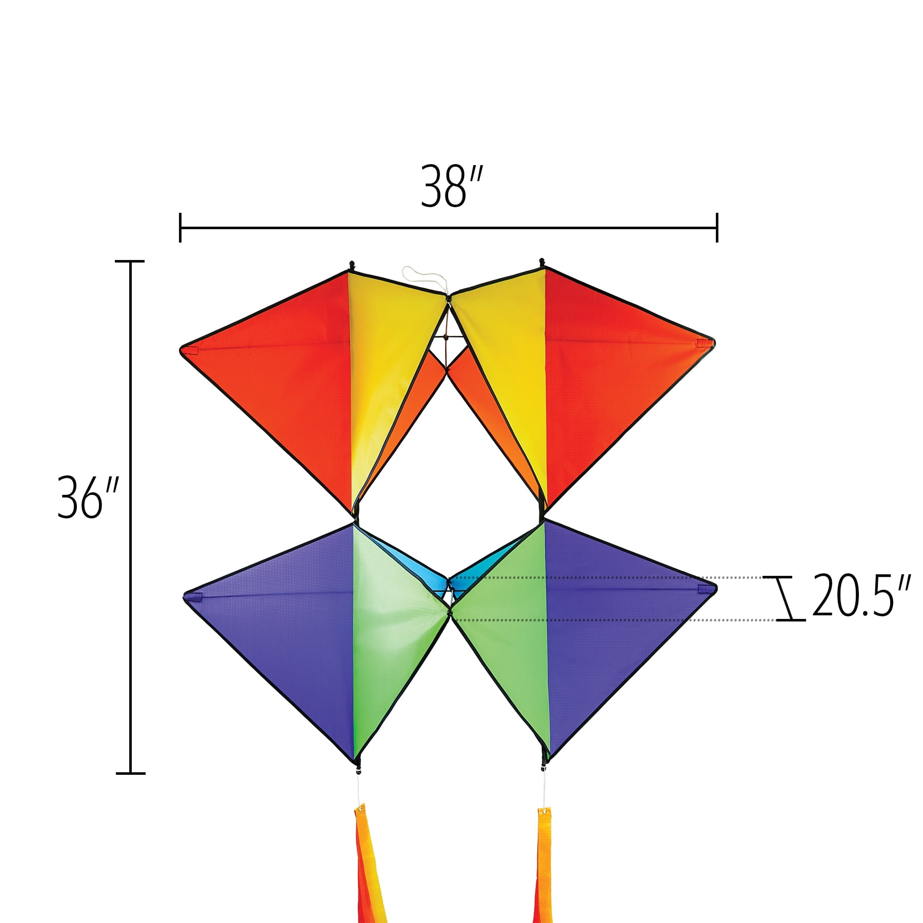 In the Breeze 3371 — Pacific Tri-Kite — Large Colorblock Cellular Single-Line Kite with Color-Coordinated Streamer Tails; Kite Line Included