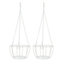 YOSADIER 2Pcs White Metal Hanging Planter Set with Chain for Balcony Outdoor Storage