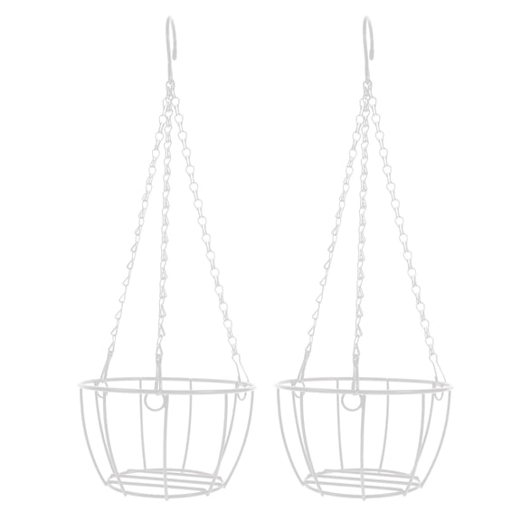 YOSADIER 2Pcs White Metal Hanging Planter Set with Chain for Balcony Outdoor Storage