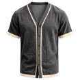 thumbnail image 4 of Mens Button Down Short Sleeve Shirt Baseball Jersey Style Hawaiian Beach Vacation Wedding Shirts, XL, 4 of 7