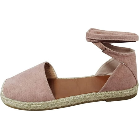 

Ladies Flat Sandals Linen Vintage Cover Heel Falt Espadrille Straw Solid Closed toe Covered toe Beach Sandals