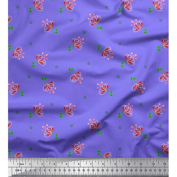 Soimoi Purple Rayon Fabric Leaves & Floral Artistic Decor Fabric Printed Yard 56 Inch Wide