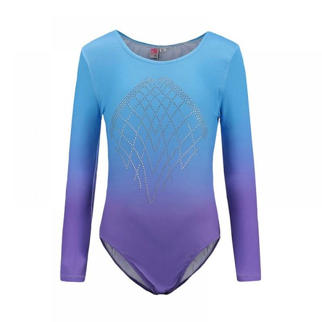 Greyghost Children Kids Girls Long Sleeve Leotards, Bright Color Patterned Gradient Ballet Practice Dance Wear Costumes, Athletic Gymnastics Bright Color Body Suits