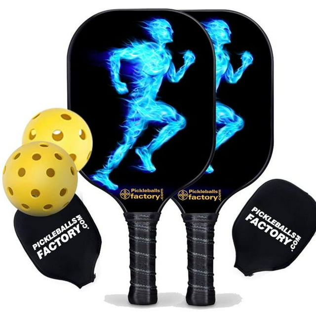 Pickleball Factory PB00038-3-C Best Pickleball Set - Blue Fires Custom Pickleball Paddle, Carbonfiber Graphite