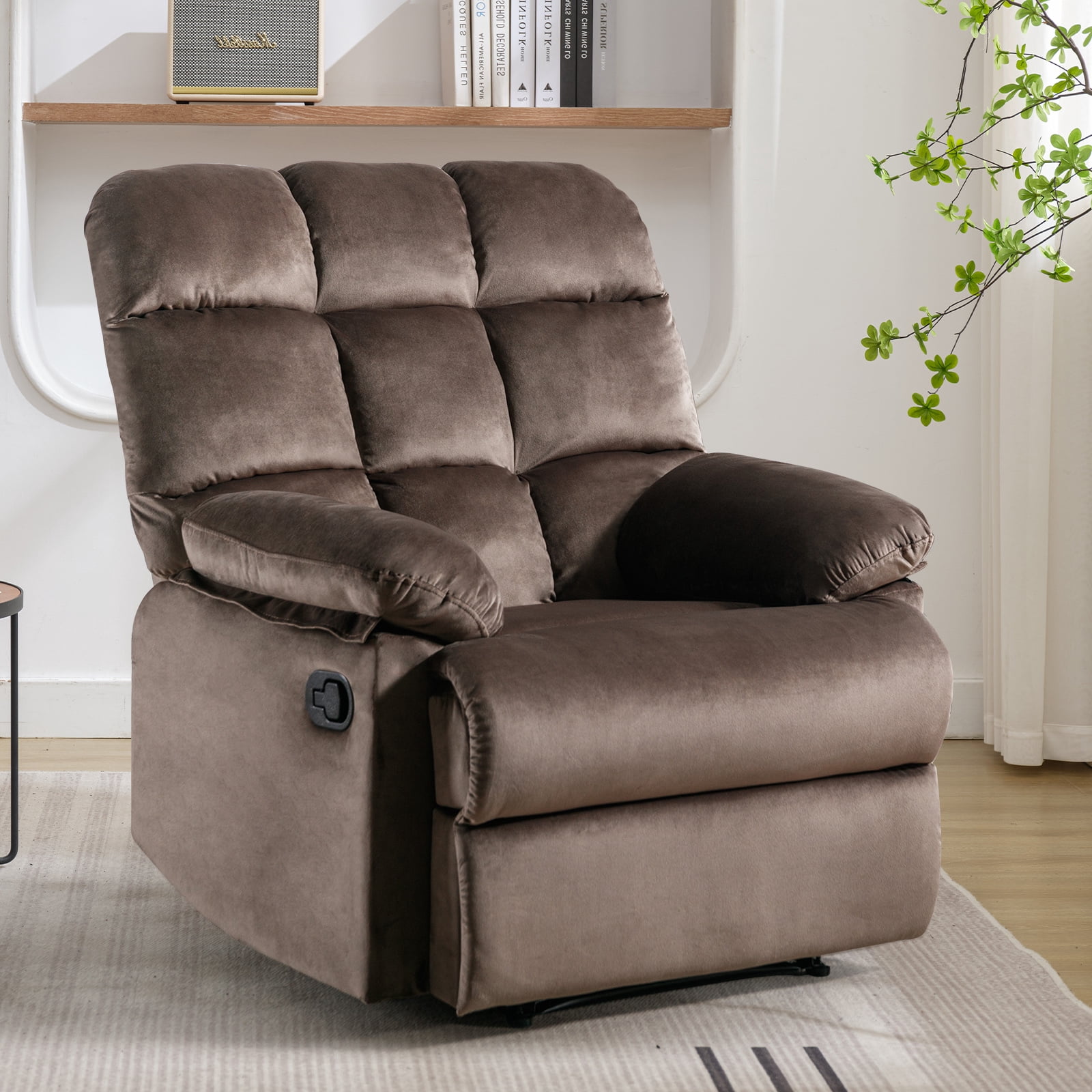 Bonzy Home Classic Manual Recliner with Soft Fabric Reclining Chair Sofa for Living Room Bedoom, Brown