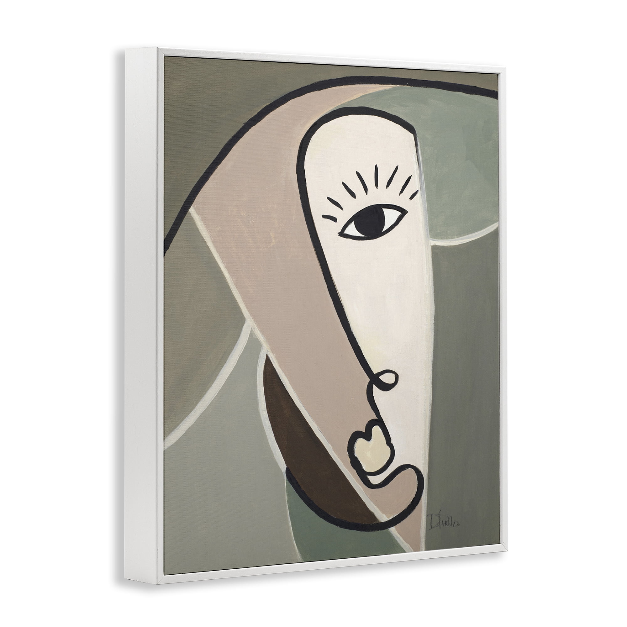 Stupell Industries Boho Cubism Face Abstract Painting White Framed Art Print Wall Art, 24 x 30