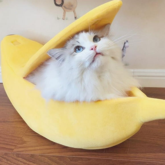 TopLLC Small Pet Bed Banana Shape Warm Soft Plush Breathable Bed Banana Bed