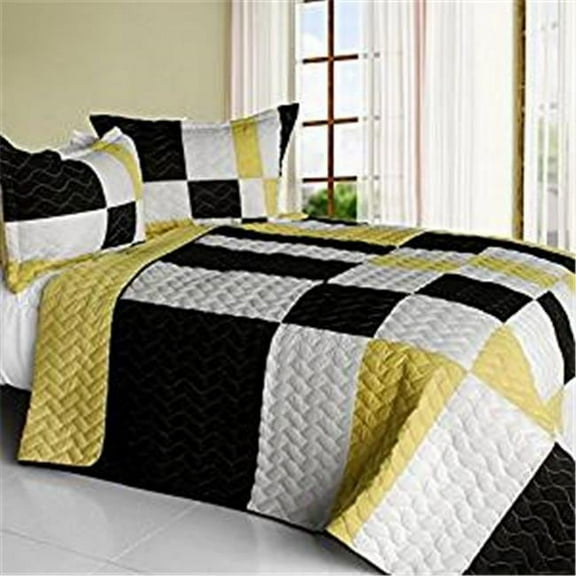 Night Lights - 3 Pieces Vermicelli-Quilted Patchwork Quilt Set  Full & Queen Size - Black