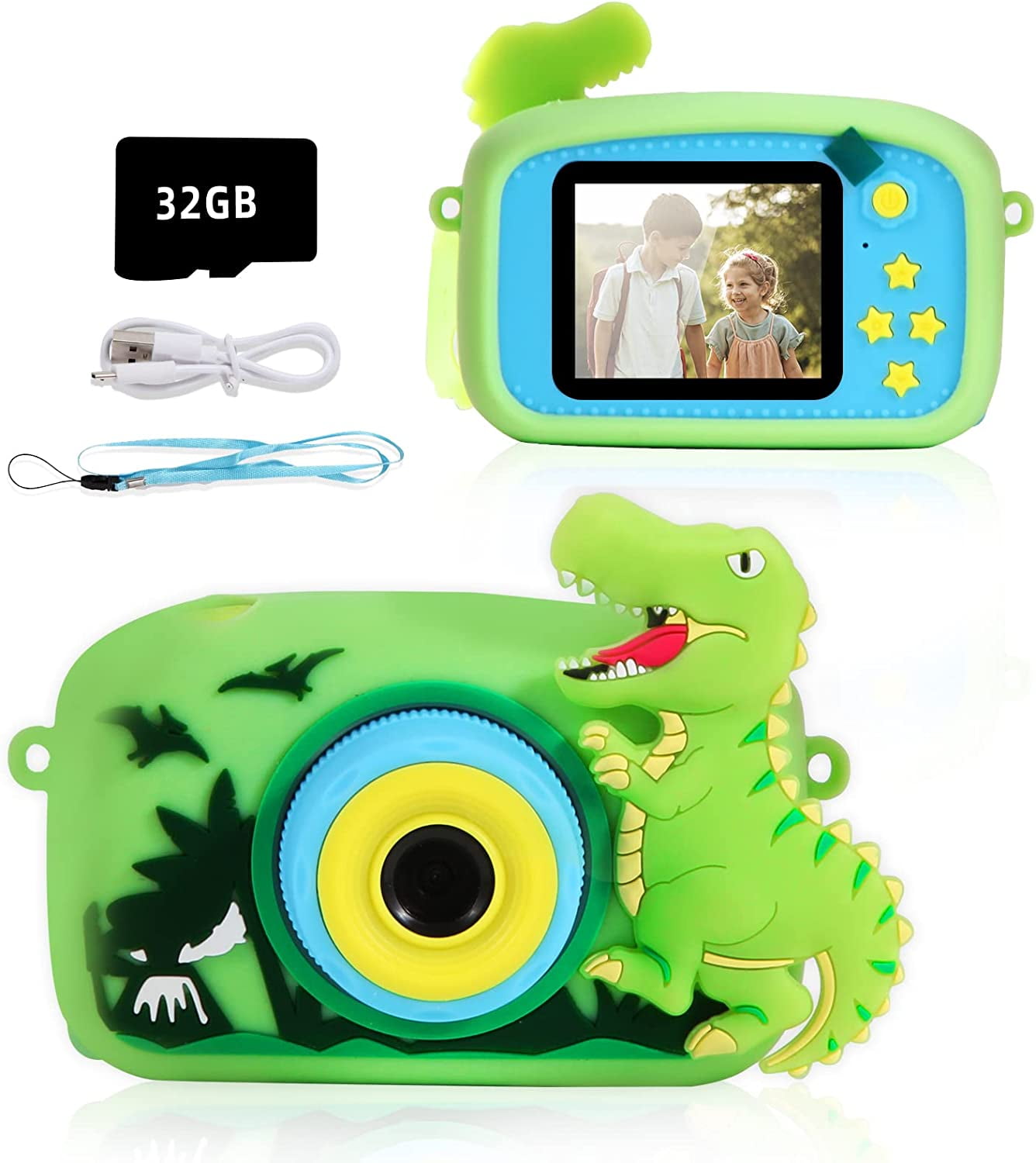 Dinosaur Kids Camera Upgrade HD Digital Camera for Children Digital Video &  Game Camcorder Camera with 32GB SD Card & 4800W Pixel,1080P HD 2 Inch  Screen Toddler Camera Toys Gifts for Boys -