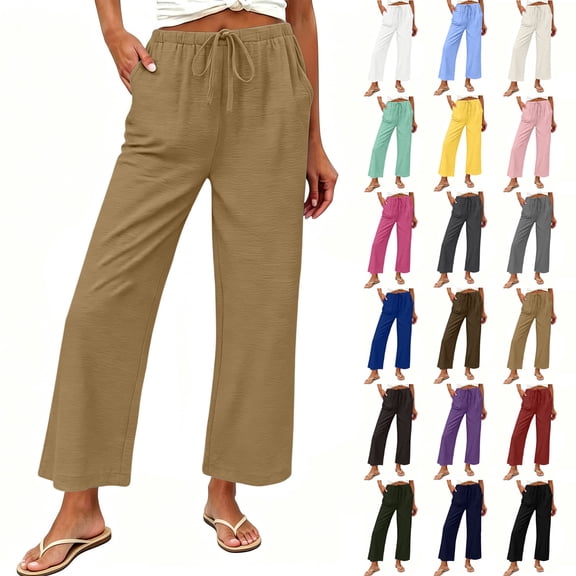 Tqcoqu Womens Casual Pants Loose High Waist Cropped Palazzo Beach Pants Summer Outfits 2026 Trendy,Army Green Women's S-XXL
