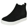 thumbnail image 2 of Soda Flat Women Chelsea Shoes Suede Casual High Top Hidden Platform Sneakers White Sole Flatform Elastic Sides Draw-G Black 6, 2 of 3